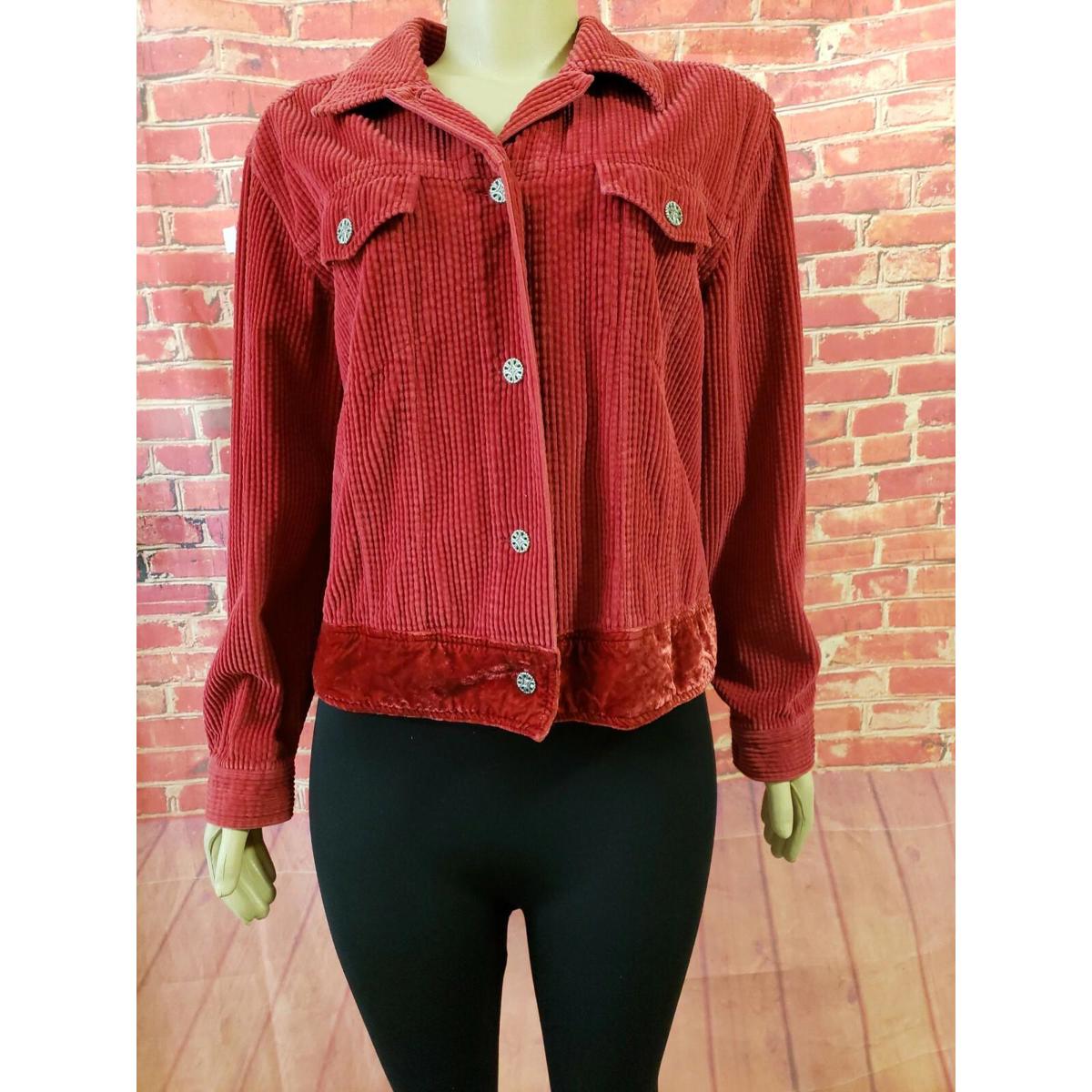 J Jill Red Corduroy Velvet Trim Women's Red Jacket Blazer Size M New (B3)